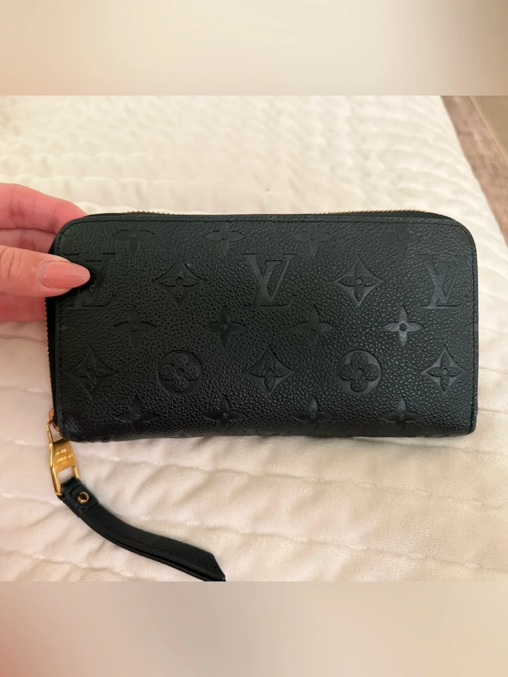 Louis Vuitton Black Embossed Monogram Zip Wallet with Wristlet